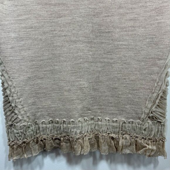 KNITTED & KNOTTED Anthropologie S Beige Wool Cardigan Sweater Cat Eye Ruffles - Picture 6 of 13